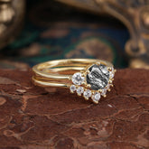 1 Carat Round Cut Black Rutilated Quartz Engagement Ring Set Classic Wedding Ring